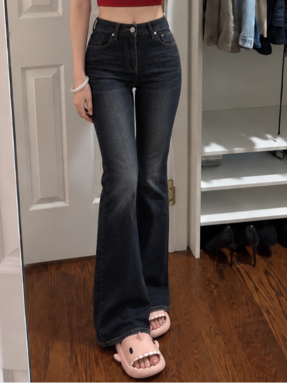 High-Rise Dark Wash Flare Jeans - Black
